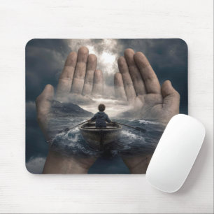 Tapis De Souris Garçon dans une barque guidé par des mains adultes