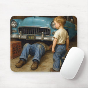 Tapis De Souris Garçon Observateur Papa Travaille Sur 1955 Chevy