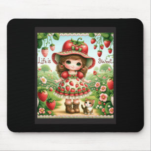 Tapis De Souris Gâteau de fraise vintage sucré de la vie mignonne