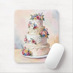 Tapis De Souris Gâteau de Mariage Élégant avec Fleurs de Rose