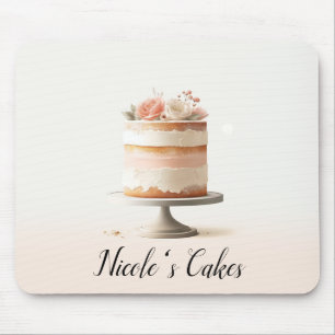 Tapis De Souris Gâteau Floral Élégant Rose Pêche Cuisine Boulanger