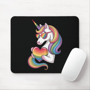 Tapis De Souris Gay pride Unicorn Coeur arc-en-ciel drapeau LGBT