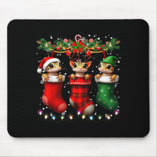 Tapis De Souris Gecko Léopard Dans Chaussettes De Noël Lumières Ge