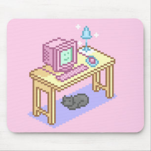 Tapis De Souris Geeky Girl rose Pixel Art Ordinateur