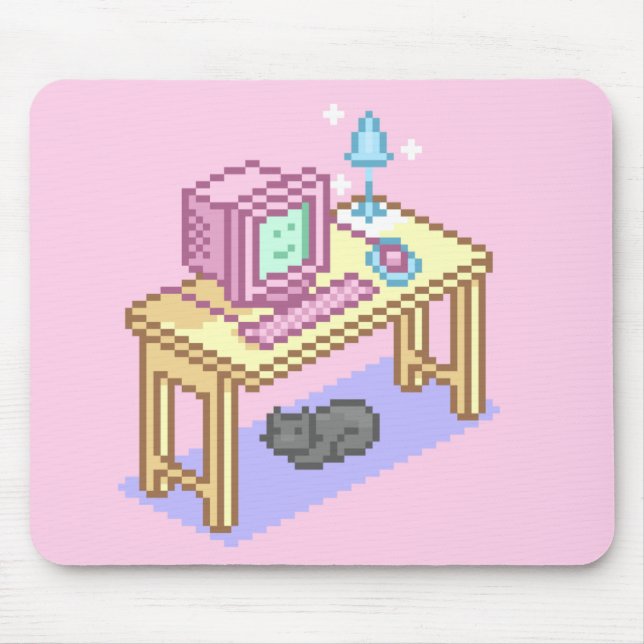 Tapis De Souris Geeky Girl rose Pixel Art Ordinateur (Devant)