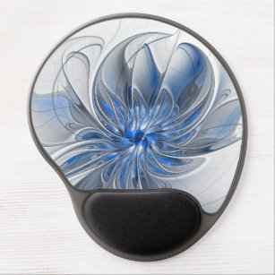 Tapis De Souris Gel Aquarelle gris bleu Abstrait Fractal Art Flower