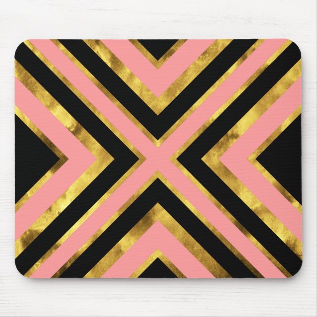 Tapis De Souris Géométrie noire rose or (Devant)