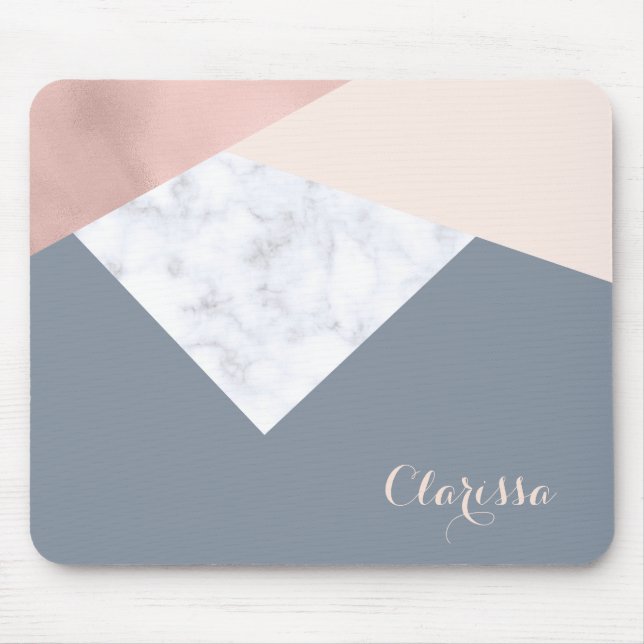 Tapis De Souris géométrique beige gris d'or rose élégant de marbre (Devant)