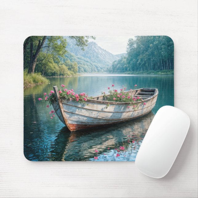 Tapis De Souris Geraniums Roses En Bateau À Voie (Avec souris)