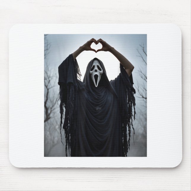 Tapis De Souris Ghost Red Heart Hands Y Face Halloween Valentines  (Devant)
