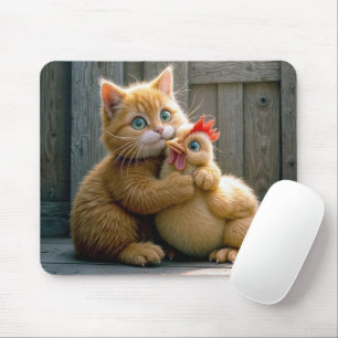 Tapis De Souris Ginger Kitten serrant un poulet