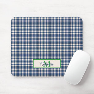 Tapis De Souris Gingham à carreaux bleu et vert Tartan Monogramme