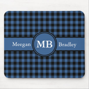Tapis De Souris Gingham à carreaux bleus et noirs personnalisable