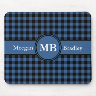 Tapis De Souris Gingham à carreaux bleus et noirs personnalisable