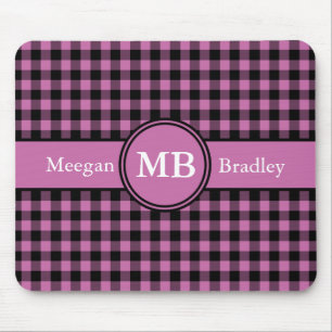 Tapis De Souris Gingham rose et noir personnalisable