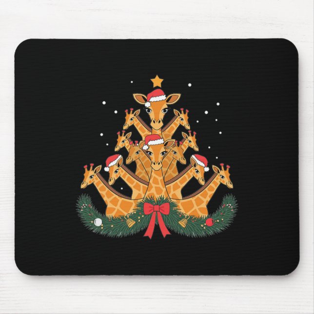 Tapis De Souris Girafe Arbre de Noël Animal Noël Femmes Hommes (Devant)