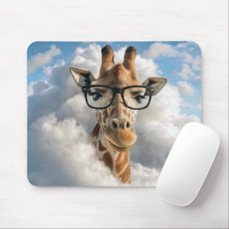 Tapis De Souris Girafe avec des lunettes dans un nuage