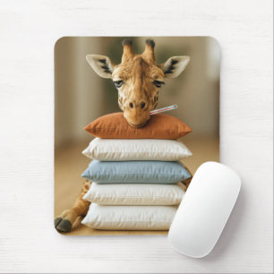 Tapis De Souris Girafe malade sur un lit de coussins