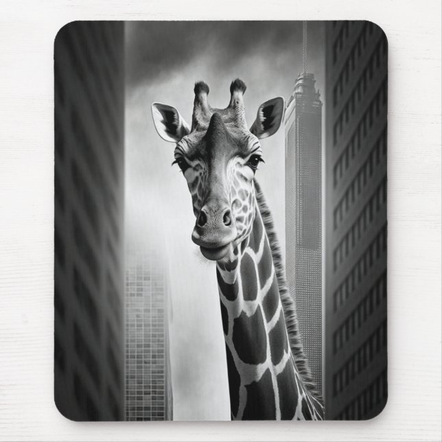 Tapis De Souris Giraffe dans une cityscape (Devant)