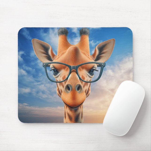 Tapis De Souris Giraffe portant des lunettes (Avec souris)