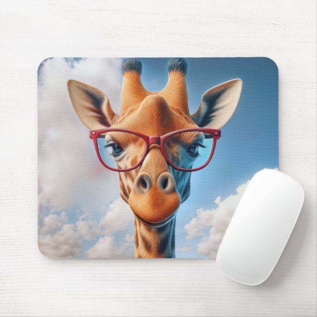 Tapis De Souris Giraffe portant des lunettes rouges (Avec souris)