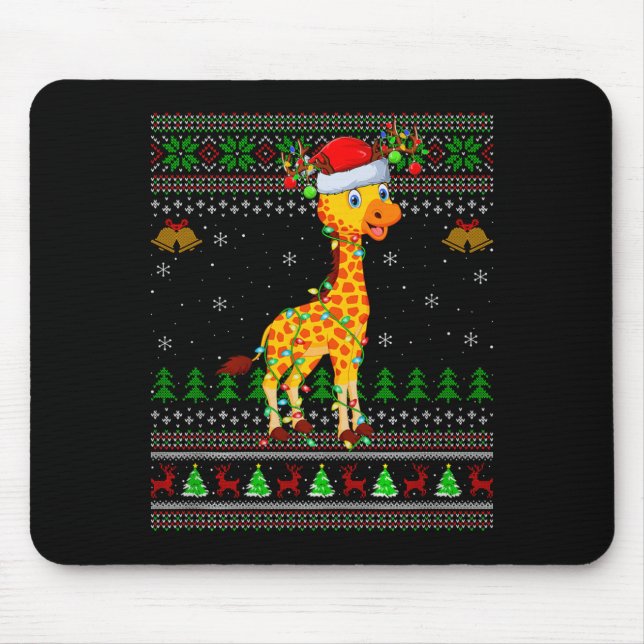 Tapis De Souris Giraffe Ugly Christmas Sweaters Holiday Santa Cute (Devant)