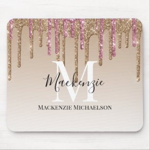 Tapis De Souris Girl Gold Parties scintillant rose Nom du monogram
