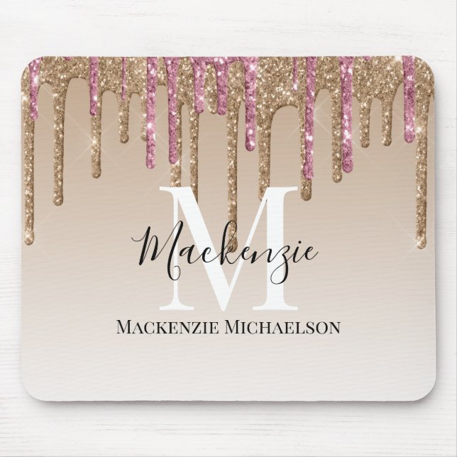 Tapis De Souris Girl Gold Parties scintillant rose Nom du monogram (Devant)