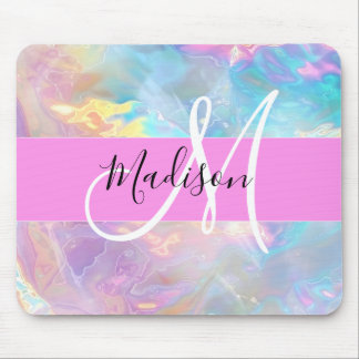 Tapis De Souris Girl Rainbow Holographic Iridescente Monogramme No