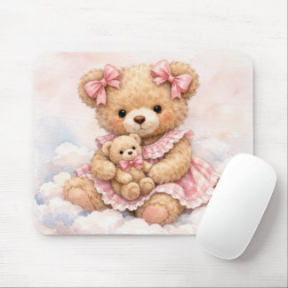 Tapis De Souris Girl Teddy Bear Sitting on a Cloud