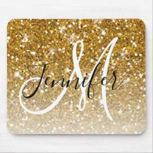 Tapis De Souris Girly Glam Or Glitter Paillettes Monogramme Nom