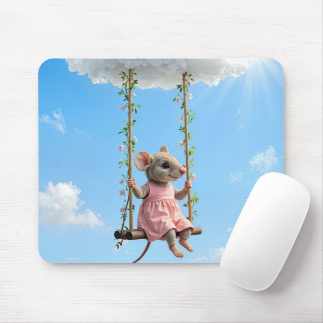 Tapis De Souris Girly Mouse On a Swing (Avec souris)