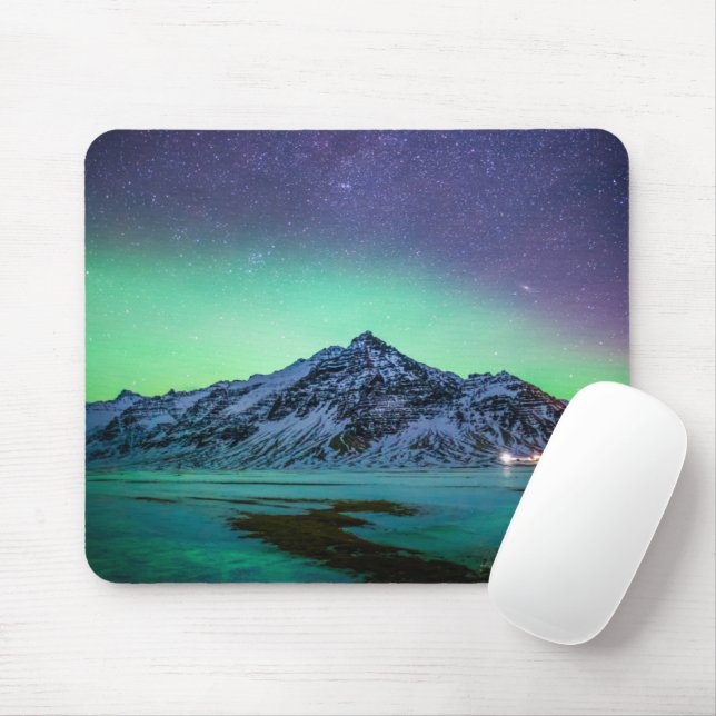 Tapis De Souris Glace et neige | Aurora Borealis Voie Lactée Islan (Avec souris)