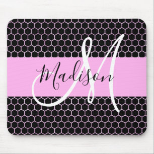 Tapis De Souris Glam Black Metallic Rose Honeycomb Nom