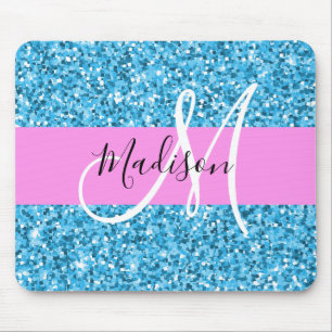 Tapis De Souris Glam Ciel Bleu Rose Paillettes Paillettes Nom Mono