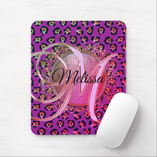 Tapis De Souris Glam Leopard rose et violet Monogramme