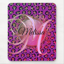 Tapis De Souris Glam Leopard rose et violet Monogramme