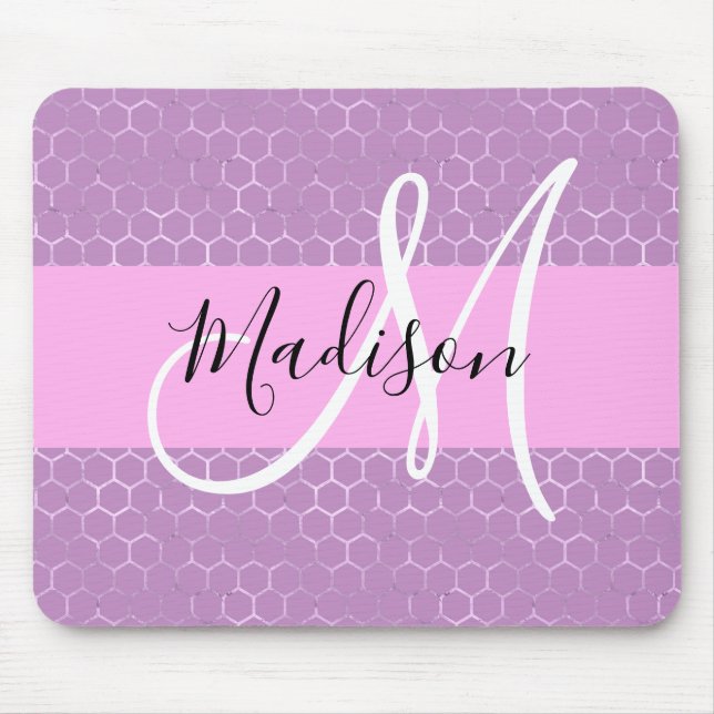 Tapis De Souris Glam Lilac Metallic rose Honeycomb Nom (Devant)