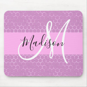 Tapis De Souris Glam Lilas Métallisé Rose Nid d'Abeille Monogramme