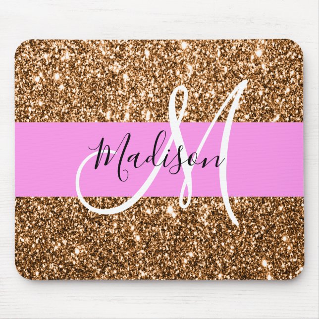Tapis De Souris Glam Pink & Copper Parties scintillant étincelles  (Devant)