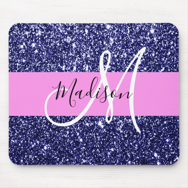 Tapis De Souris Glam Pink Navy Blue Parties scintillant étincelles (Devant)