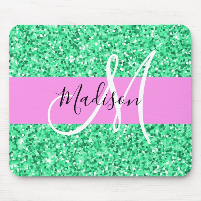 Tapis De Souris Glam rose et Parties scintillant verte éclaboussen (Devant)