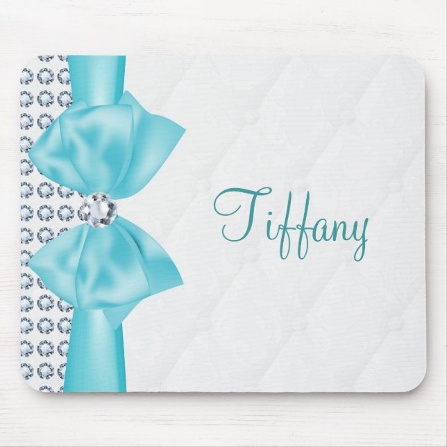 Tapis De Souris Glam Turquoise Turquoise Bow & Diamonds (Devant)