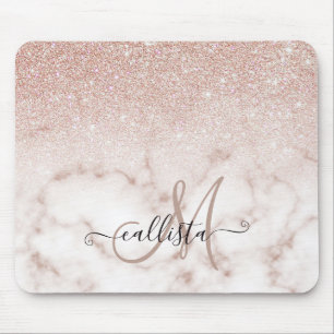 Tapis De Souris Glamorous Rose Gold White Glitter Marble Gradient
