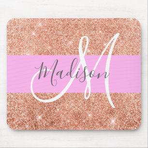 Tapis De Souris Glamour Féminin Rose Pêche Or Paillettes Monogramm