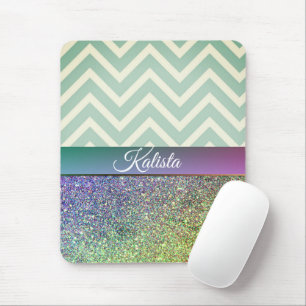 Tapis De Souris Glittery Green et Purple Chevron