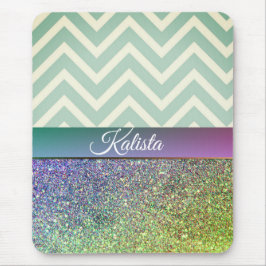 Tapis De Souris Glittery Green et Purple Chevron