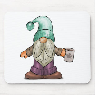 Tapis De Souris Gnome de automne mignonne avec Mug de café