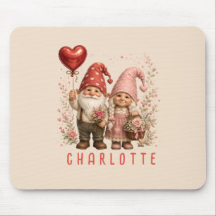 Tapis De Souris Gnomes de la Saint-Valentin floraux personnalisés