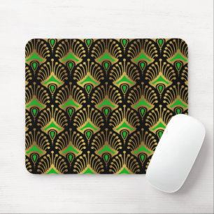 Tapis De Souris Gold and Green Art Deco pattern on black